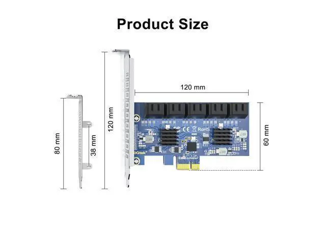 Alt view image 3 of 4 - Vszerda 10 Port PCIe SATA Card, SATA3.0 Expansion Card, X1, with 10 SATA Cable, Support SSD and HDD