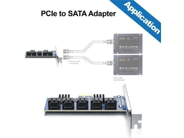 Alt view image 4 of 4 - Vszerda 10 Port PCIe SATA Card, SATA3.0 Expansion Card, X1, with 10 SATA Cable, Support SSD and HDD