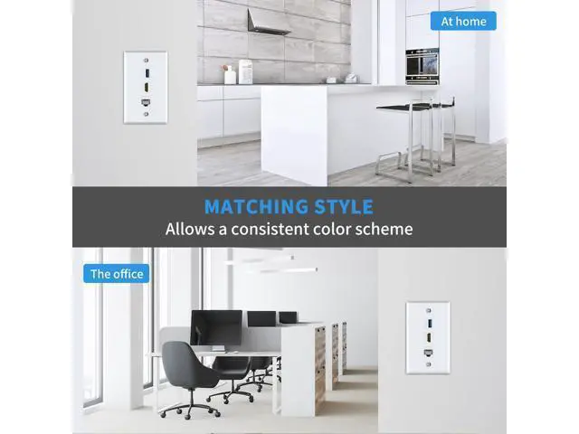 Alt view image 3 of 7 - Vszerda HDMI RJ45 Wall Plate, 3Port HDMI USB Outlet Wall Plate, 1 x HDMI Female to Female Jack + 1 x Cat6 RJ45 Ethernet + 1 x USB 3.0 Jack Support Keystone Wall Plate for Face Plate, White