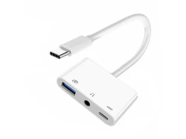 Main image of Vszerda USB C Hub Type C to 3.5mm Audio AUX & Type-A USB2.0 OTG Female with PD Power Charge Adapter 3 in 1 USB Extender Compatible with Laptop Tablet Phone