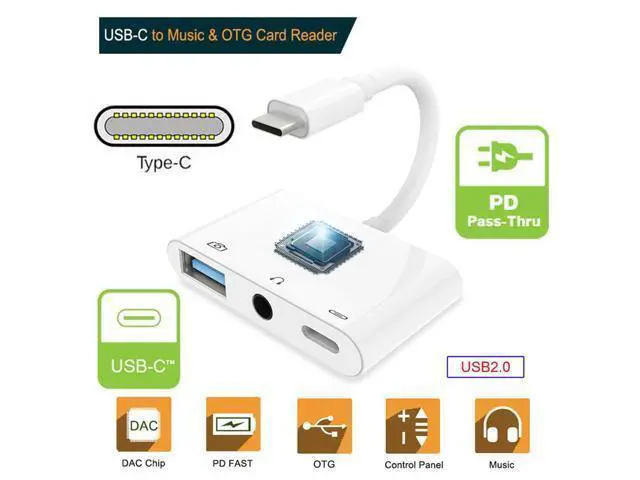 Alt view image 5 of 7 - Vszerda USB C Hub Type C to 3.5mm Audio AUX & Type-A USB2.0 OTG Female with PD Power Charge Adapter 3 in 1 USB Extender Compatible with Laptop Tablet Phone