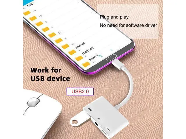 Alt view image 7 of 7 - Vszerda USB C Hub Type C to 3.5mm Audio AUX & Type-A USB2.0 OTG Female with PD Power Charge Adapter 3 in 1 USB Extender Compatible with Laptop Tablet Phone