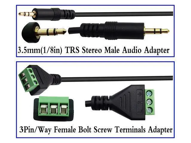 Alt view image 5 of 7 - Vszerda 3.5mm Screw Terminal Block Cable 3.5mm (1/8inch) Stereo Audio Male to 3 Pin/Way Female Bolt Screw AV Headphone Type Adapter Cable30CM/2Packs)(3Pole/M)