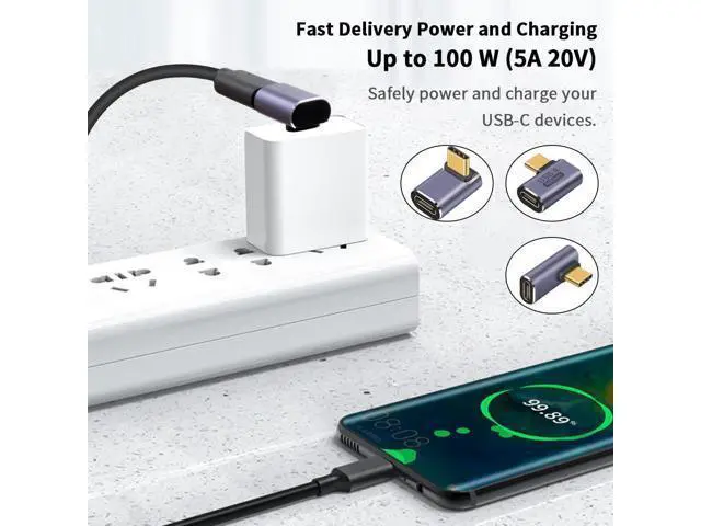 Alt view image 3 of 6 - Vszerda USB C 90 Degree Adapter 5 Style, 90 Degree USB C Adapter100W PD /40Gbps/8K@60Hz Right Angle Type C Extender Thunderbolt 4 Connector for Steam Deck, ROG Ally, MacBook, Smart Phone