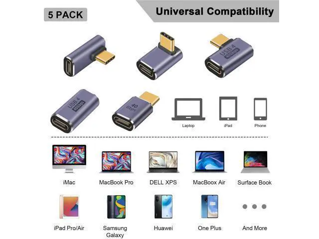 Alt view image 2 of 6 - Vszerda USB C 90 Degree Adapter 5 Style, 90 Degree USB C Adapter100W PD /40Gbps/8K@60Hz Right Angle Type C Extender Thunderbolt 4 Connector for Steam Deck, ROG Ally, MacBook, Smart Phone