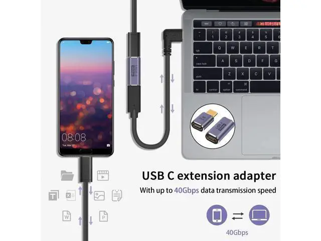 Alt view image 5 of 6 - Vszerda USB C 90 Degree Adapter 5 Style, 90 Degree USB C Adapter100W PD /40Gbps/8K@60Hz Right Angle Type C Extender Thunderbolt 4 Connector for Steam Deck, ROG Ally, MacBook, Smart Phone