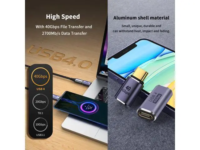 Alt view image 4 of 6 - Vszerda USB C 90 Degree Adapter 5 Style, 90 Degree USB C Adapter100W PD /40Gbps/8K@60Hz Right Angle Type C Extender Thunderbolt 4 Connector for Steam Deck, ROG Ally, MacBook, Smart Phone