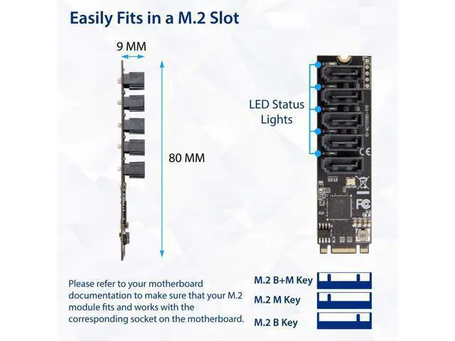 Alt view image 4 of 5 - Vszerda Internal 5 Port Non-RAID SATA III 6GB/s M.2 B+M Key Adapter Card for Desktop PC Support SSD and HDD. JMB585 Chipset