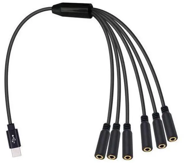 Main image of Vszerda USB C to 3.5mm Micphone Adapter, 1 to 6 Ways USB C to 3.5mm TRRS Female Headphone Audio & Mic Jack Splitter Cable Compatible with Micphone, Speaker, Galaxy, MacBook, 30cm/1ft