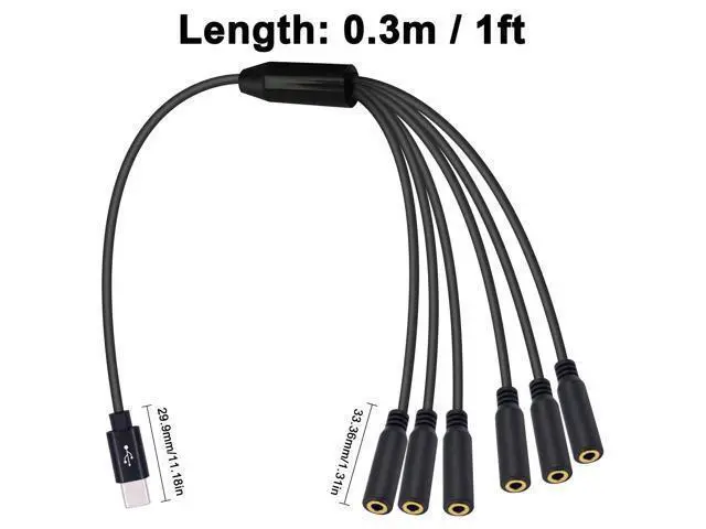 Alt view image 7 of 7 - Vszerda USB C to 3.5mm Micphone Adapter, 1 to 6 Ways USB C to 3.5mm TRRS Female Headphone Audio & Mic Jack Splitter Cable Compatible with Micphone, Speaker, Galaxy, MacBook, 30cm/1ft