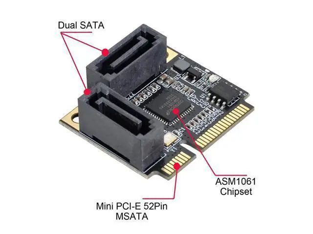 Alt view image 4 of 7 - Vszerda Mini PCI-E PCI Express to SATA 3.0 Dual Ports Adapter Converter Hard Drive Extension Card