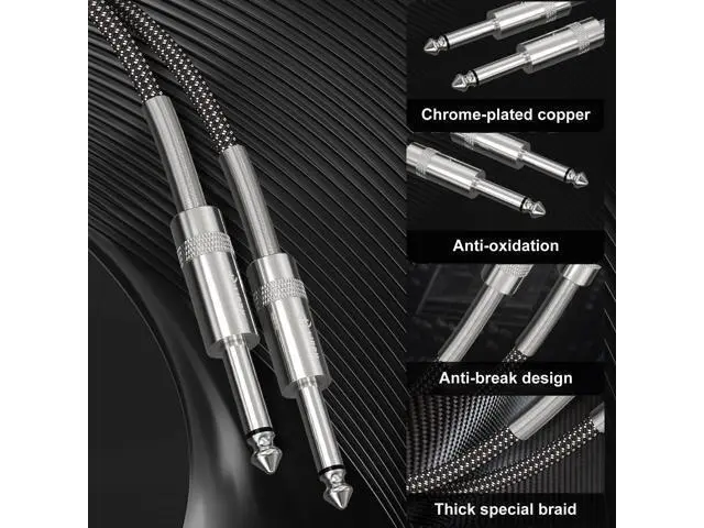 Alt view image 5 of 7 - FIBBR Guitar Cable 3FT Professional Instrument Cable 1/4 inch TS Straight to Straight Electric Guitar Bass AMP Cord for Guitar, Bass, Mandolin, Keyboard, Pro Audio - Nylon Braided (Black)
