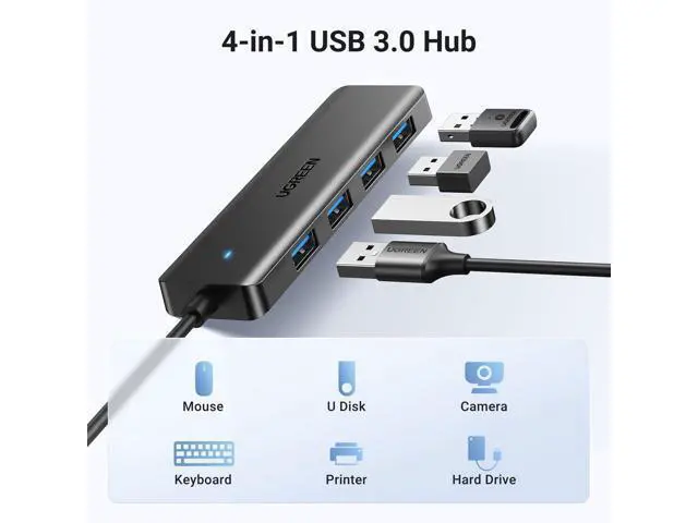 Alt view image 2 of 7 - UGREEN USB 3.0 Hub, 4 Ports USB A Splitter Ultra-Slim USB Expander for Mouse, Keyboard, Flash Drive, U Disk, Printer Compatible with Laptop, Desktop PC, Xbox, PS5, and More