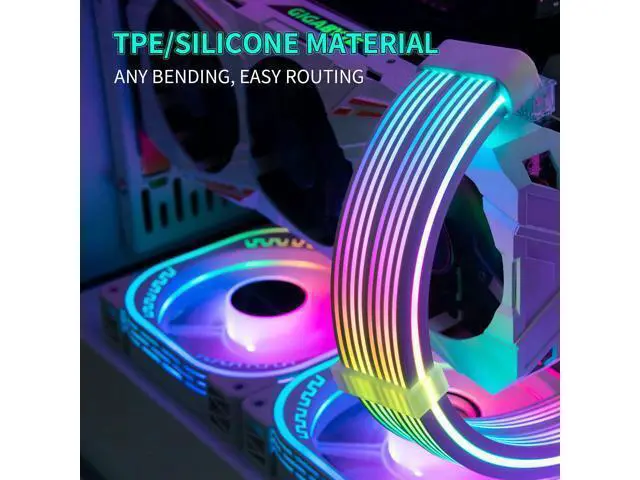 Alt view image 3 of 7 - Vszerda 8 Pin RGB GPU Cable,2 x 8Pin (6+2) PCIE RGB PSU Cables 5V 3Pin ARGB Graphics Card Power Supply Extension - for PC Build,Four Sides Lighting Strips White Style