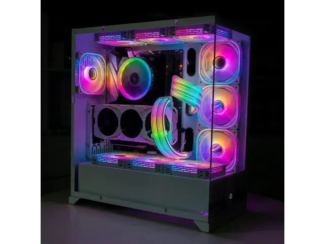 Alt view image 6 of 7 - Vszerda 8 Pin RGB GPU Cable,2 x 8Pin (6+2) PCIE RGB PSU Cables 5V 3Pin ARGB Graphics Card Power Supply Extension - for PC Build,Four Sides Lighting Strips White Style