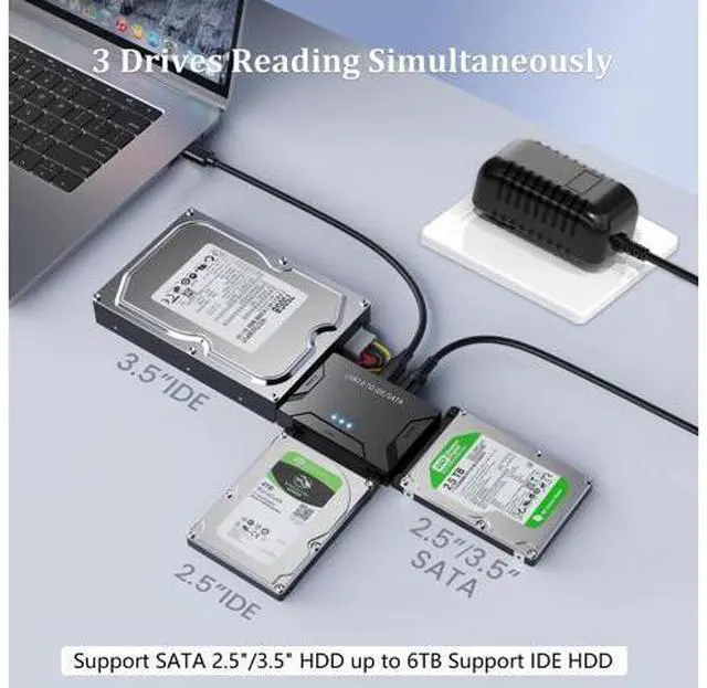 Alt view image 2 of 7 - Vszerda Hard Drive Reader USB 3.0 & Type C to SATA IDE Adapter, Universal 2.5"/3.5" HDD/SSD Converter, One Touch Backup Function, Included 12V/2A Power Adapter