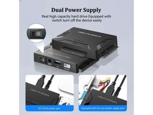 Alt view image 5 of 7 - Vszerda Hard Drive Reader USB 3.0 & Type C to SATA IDE Adapter, Universal 2.5"/3.5" HDD/SSD Converter, One Touch Backup Function, Included 12V/2A Power Adapter