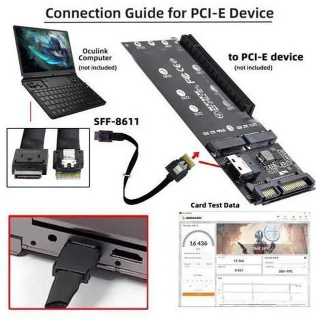 Alt view image 4 of 7 - Vszerda OcuLink PCIe 4.0 PCI-Express SFF-8611 4i to SFF-8654 Slimline SSD eGPU Data Active Cable External Graphics Card 50cm