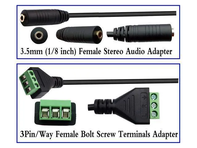 Alt view image 5 of 7 - Vszerda 3.5mm Screw Terminal Block Cable 3.5mm (1/8inch) Stereo Audio Female to 3 Pin/Way Female Bolt Screw AV Headphone Type Adapter Cable30CM/2Packs)(3Pole/F)