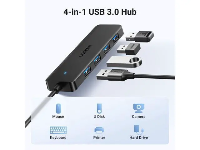 Alt view image 3 of 7 - UGREEN USB 3.0 Hub, 4 Ports USB A Splitter Ultra-Slim USB Expander for Mouse, Keyboard, Flash Drive, U Disk, Printer Compatible with Laptop, Desktop PC, Xbox, PS5, and More, 3.3ft
