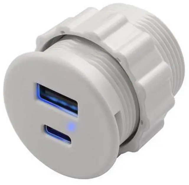 Main image of Vszerda USB C & USB Embedded Mount Quick Charging Connector 15W Type C + USB Threaded Fixed Adapter 2 Port Charging Socket 5V/3.1A,LED Light,Mount on Furniture Desktop, White (only USB Charge)