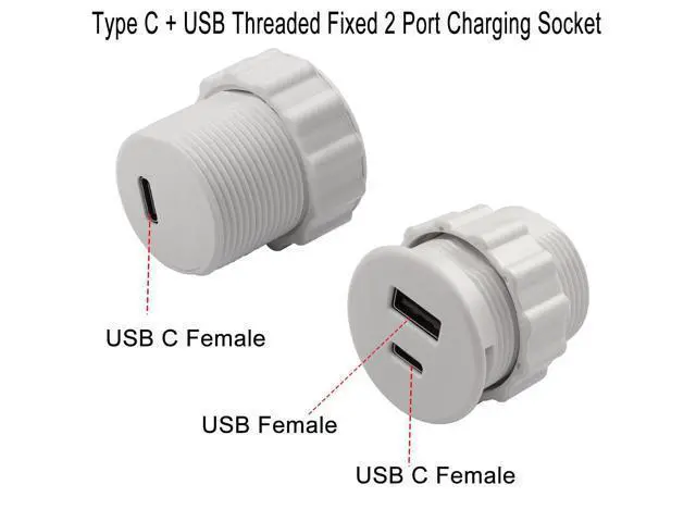 Alt view image 2 of 7 - Vszerda USB C & USB Embedded Mount Quick Charging Connector 15W Type C + USB Threaded Fixed Adapter 2 Port Charging Socket 5V/3.1A,LED Light,Mount on Furniture Desktop, White (only USB Charge)