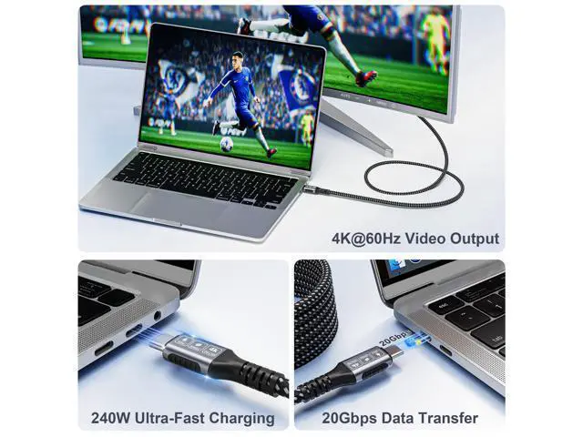 Alt view image 5 of 7 - Vszerda 20FT/6M USB-C to USB-C 20Gbps Cable, 4K@60Hz Video, 240W PD Fast Charging, Durable Braided Nylon USB-C Cord for MacBook, Samsung Galaxy, iPad, iPhone 17/16/15