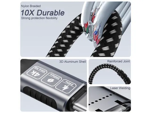 Alt view image 7 of 7 - Vszerda 20FT/6M USB-C to USB-C 20Gbps Cable, 4K@60Hz Video, 240W PD Fast Charging, Durable Braided Nylon USB-C Cord for MacBook, Samsung Galaxy, iPad, iPhone 17/16/15