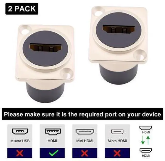 Alt view image 2 of 7 - Vszerda HDMI Panel Mount Connector, HDMI Panel Mount Pass Though Adapter Female to Female, 4K@60Hz D-Type Extension Bulkheld Adapter Socket, for TV, Laptop, PC, Monitor, DVD Player, 2-Pack