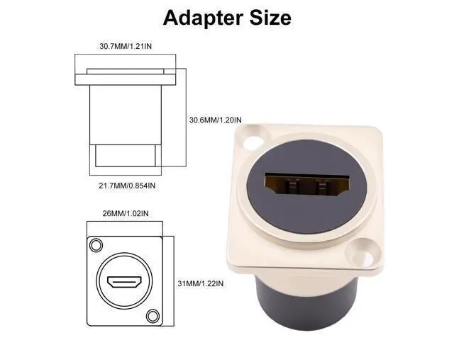 Alt view image 7 of 7 - Vszerda HDMI Panel Mount Connector, HDMI Panel Mount Pass Though Adapter Female to Female, 4K@60Hz D-Type Extension Bulkheld Adapter Socket, for TV, Laptop, PC, Monitor, DVD Player, 2-Pack