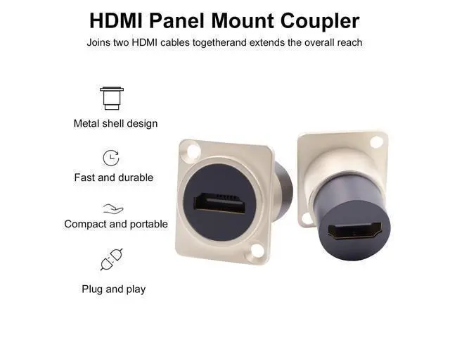 Alt view image 6 of 7 - Vszerda HDMI Panel Mount Connector, HDMI Panel Mount Pass Though Adapter Female to Female, 4K@60Hz D-Type Extension Bulkheld Adapter Socket, for TV, Laptop, PC, Monitor, DVD Player, 2-Pack