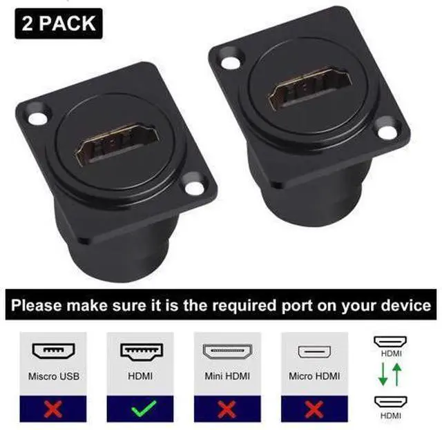 Alt view image 2 of 7 - Vszerda 2-Pack HDMI Panel Mount Coupler, HDMI Panel Mount Pass Though Adapter, Female to Female 4K@60Hz Extension Threaded Fixed D-Type Bulkheld Adapter, for TV Monitor Projector