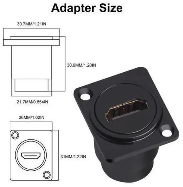 Alt view image 7 of 7 - Vszerda 2-Pack HDMI Panel Mount Coupler, HDMI Panel Mount Pass Though Adapter, Female to Female 4K@60Hz Extension Threaded Fixed D-Type Bulkheld Adapter, for TV Monitor Projector