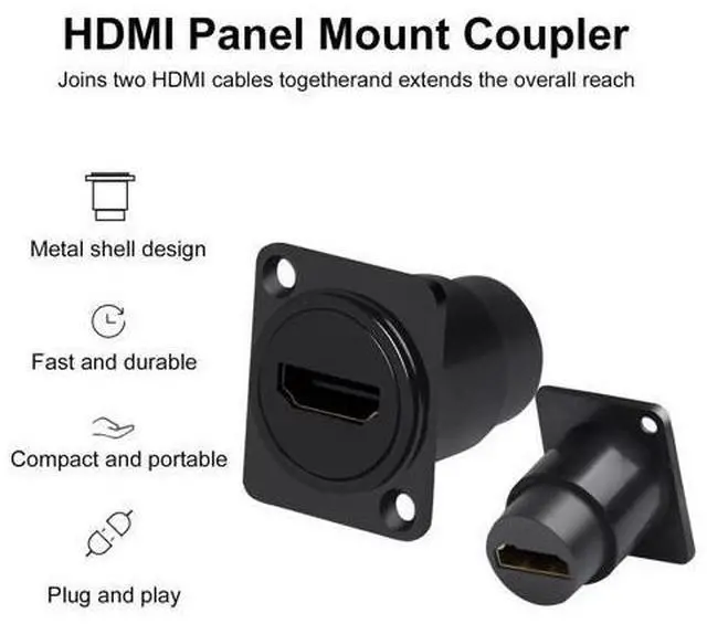 Alt view image 6 of 7 - Vszerda 2-Pack HDMI Panel Mount Coupler, HDMI Panel Mount Pass Though Adapter, Female to Female 4K@60Hz Extension Threaded Fixed D-Type Bulkheld Adapter, for TV Monitor Projector