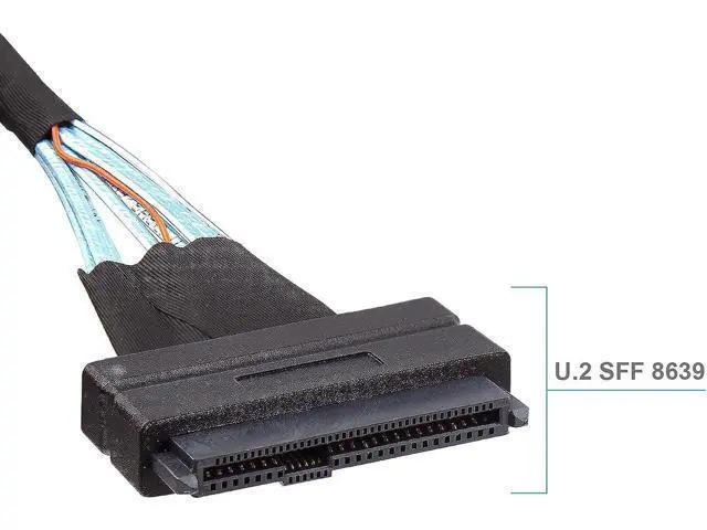 Alt view image 3 of 7 - Vszerda Mini SAS SFF-8643 to U.2 SFF-8639 Cable, PCIe 4.0 X4 85 Ohm with 15-Pin SATA Power for NVMe SSD Hot-Swap, 0.75~0.8m(2.46~2.62ft)