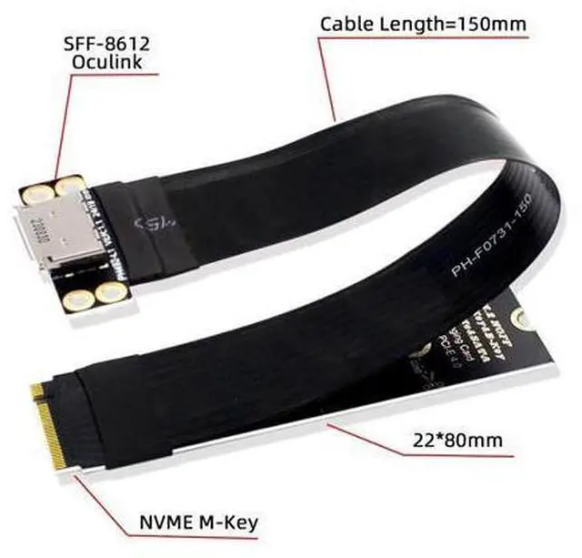 Alt view image 6 of 7 - Vszerda 2280 PCI-E4.0 M.2 M-Key Male to Oculink SFF-8612 SFF-8611 Host Cable 15cm for NVME U.2 SSD eGPU External Graphics Card Dock