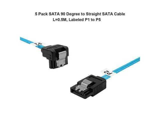 Alt view image 3 of 5 - Vszerda SATA-III Cable: 0.5M, 5 Pack Thin 90-Degree SATA Right-Angle Straight to Angled 6 Gbps Data Cable for Hard Drive, Computer, SDD, HDD, Blue (1.6FT)
