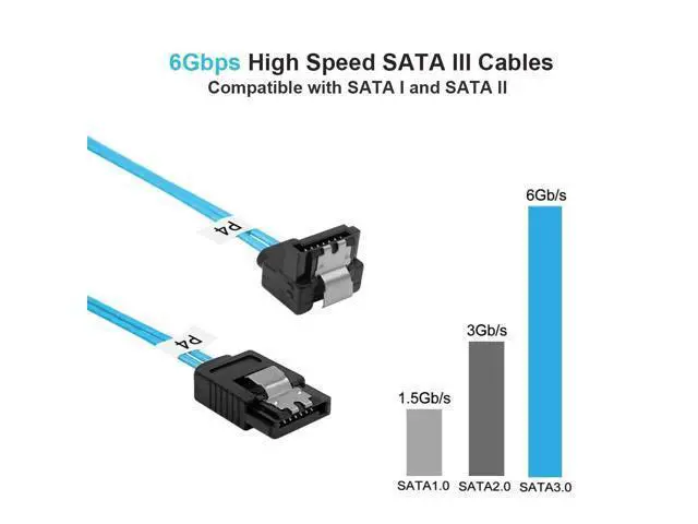 Alt view image 4 of 5 - Vszerda SATA-III Cable: 0.5M, 5 Pack Thin 90-Degree SATA Right-Angle Straight to Angled 6 Gbps Data Cable for Hard Drive, Computer, SDD, HDD, Blue (1.6FT)