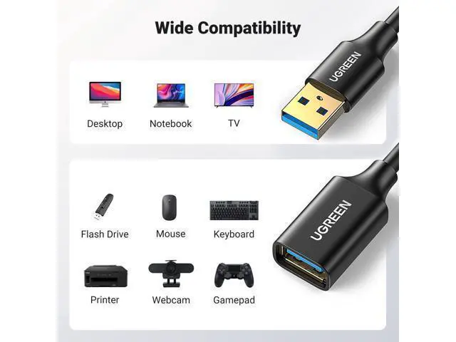 Alt view image 7 of 7 - UGREEN USB Extender, USB 3.0 Male to Female Extension Cable USB Cable High Speed Data Transfer Compatible with Webcam, Gamepad, USB Keyboard, Mouse, Flash Drive, Hard Disk 10FT