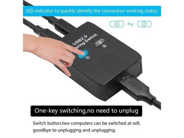 Alt view image 2 of 4 - Vszerda USB 2.0 Printer Sharer Switcher, USB Type B Adapter 2 in 1 Out 2 Devices Shared 1 Printer Scanner with Manual Switcher and LED Light (Including 2Pcs 4.9FT USB Printer Cables)