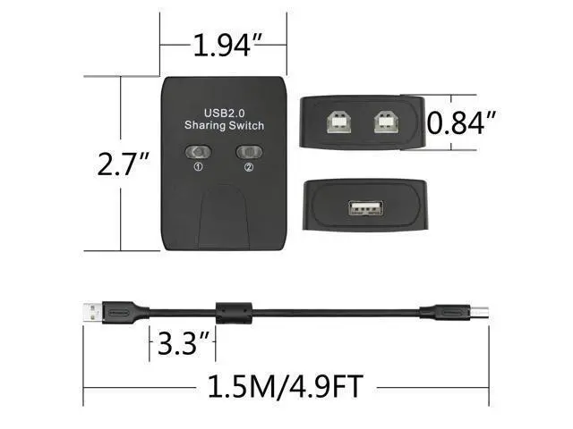 Alt view image 4 of 4 - Vszerda USB 2.0 Printer Sharer Switcher, USB Type B Adapter 2 in 1 Out 2 Devices Shared 1 Printer Scanner with Manual Switcher and LED Light (Including 2Pcs 4.9FT USB Printer Cables)
