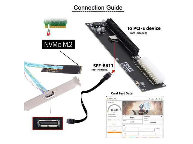 Alt view image 5 of 7 - Vszerda 2280 PCI-E4.0 M.2 M-Key Male to Oculink SFF-8612 SFF-8611 Host Cable 30cm with Bracket for NVME U.2 SSD eGPU External Graphics Card Dock