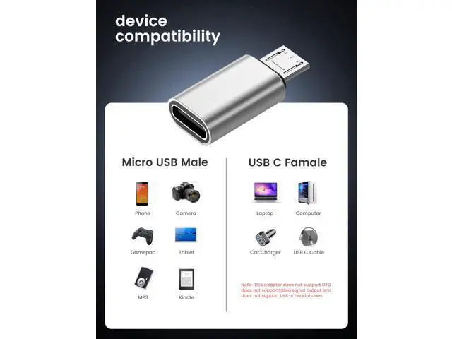 Alt view image 5 of 6 - Vszerda 6Pack Micro USB to USBC Adapter, Type C Female to Micro USB Male Convert Connector Support Charge Data Sync Compatible with Nexus 5 6 Samsung Galaxy S7 S7 Edge, and More Devices (Silver)