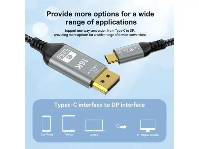 Alt view image 2 of 7 - Vszerda 16K 80Gbps USB-C Type C Source to DisplayPort 2.1 Cable DP Male Monitor HDTV Cord 16K@30Hz DSC HDR Support USB4 Thunderbolt3/4 for Laptop 2.0m/6.56ft