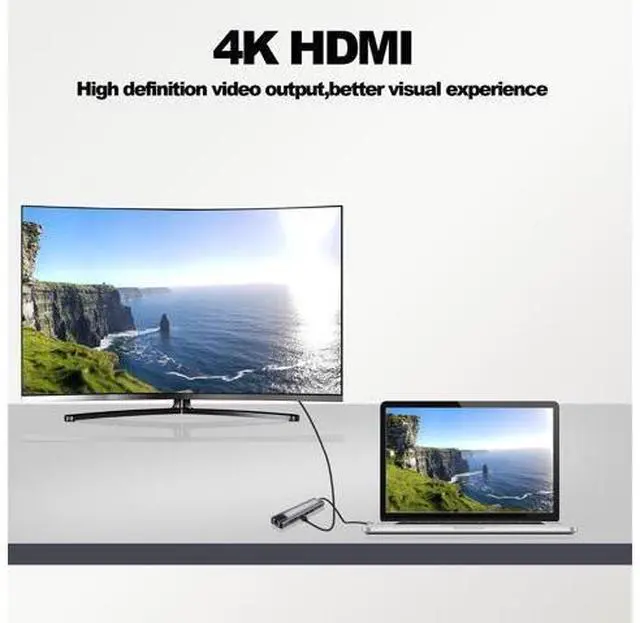 Alt view image 3 of 7 - Vszerda USB C Hub Type-C Docking Station 8 in 1 Multiport Adapter Type C to RJ45 Ethernet 87W PD Charging USB3.0 USB2.0 HDMI SD/TF Card Reader Type-C Data Ports for Laptops