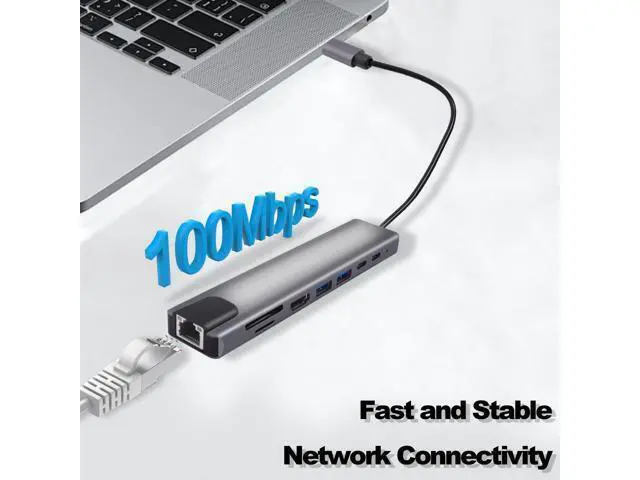 Alt view image 6 of 7 - Vszerda USB C Hub Type-C Docking Station 8 in 1 Multiport Adapter Type C to RJ45 Ethernet 87W PD Charging USB3.0 USB2.0 HDMI SD/TF Card Reader Type-C Data Ports for Laptops