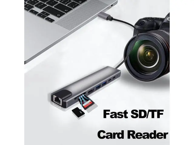 Alt view image 7 of 7 - Vszerda USB C Hub Type-C Docking Station 8 in 1 Multiport Adapter Type C to RJ45 Ethernet 87W PD Charging USB3.0 USB2.0 HDMI SD/TF Card Reader Type-C Data Ports for Laptops