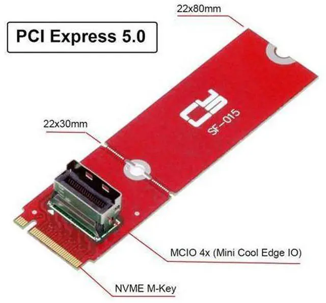Alt view image 2 of 7 - Vszerda M-Key 22x80mm to Vertical MCIO Mini Cool Edge IO Female Host Adapter NVME PCIe4.0 SSD for SSD750 p3600 p3700 M.2