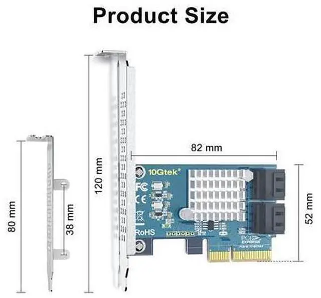 Alt view image 3 of 4 - Vszerda 4-Port PCIe SATA Expansion Card, 6Gbps SATA III Controller with 4 Cables & Low Profile Bracket, PCIe x4, Support 4 Devices for PC/Server/NAS