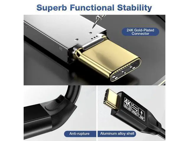 Alt view image 5 of 7 - Vszerda USB C 3.2 Gen 2 Cable, 16.5FT 20Gbps Type C 4K@60Hz UHD Video 5A/240W PD3.1 Fast Charge Compatible with Thunderbolt 3/4 for Phone 15Pro MacBook Monitor 5M